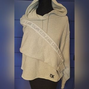EUC Calvin Klein sweatshirt.  Logo down sleeves &silver pull strings Size M